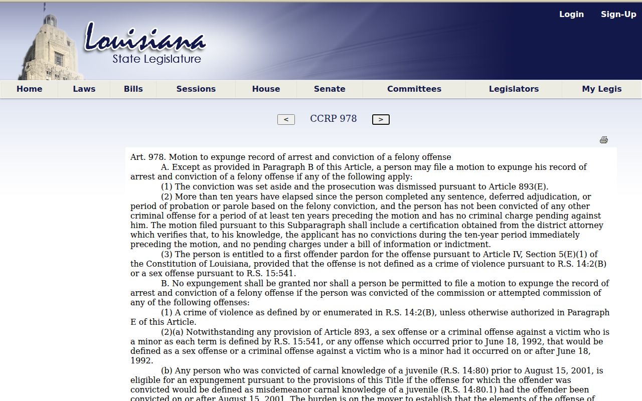 Amite criminal records and Louisiana felony expungement limits