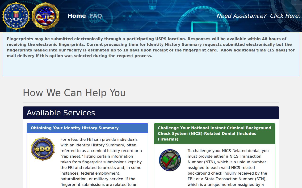 Hammond criminal record check using the FBI identity history self-review portal