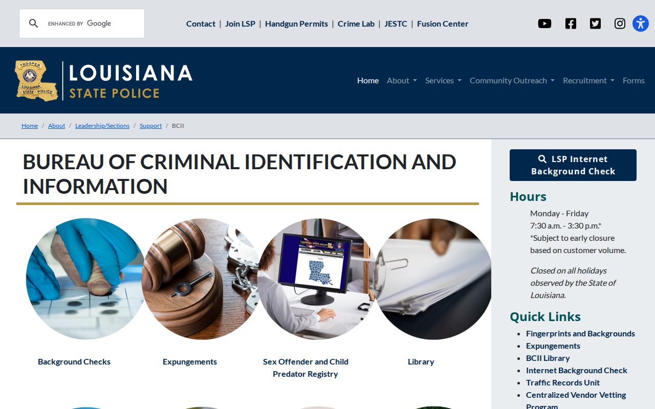 Tangipahoa Parish criminal history through Louisiana BCII Right to Review