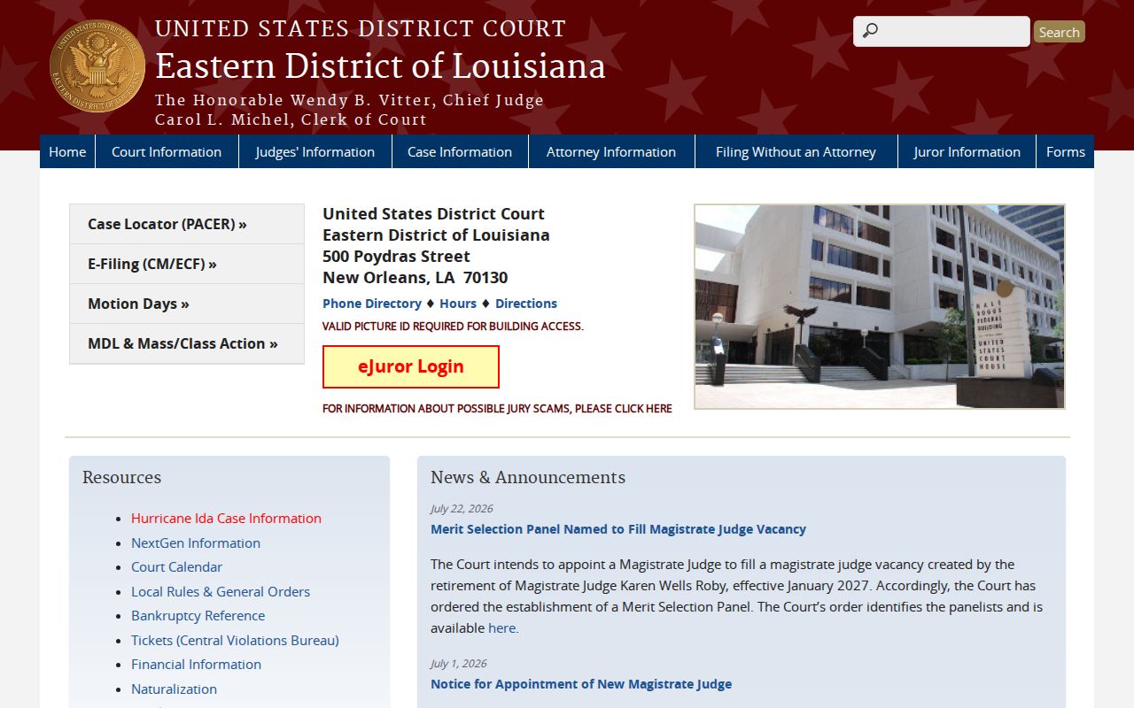 Tangipahoa Parish criminal records in the Eastern District of Louisiana