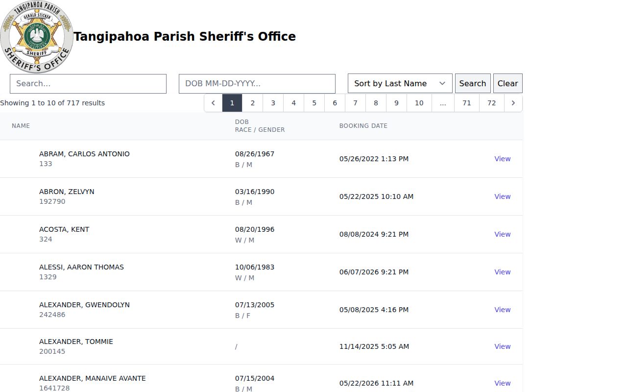 Tangipahoa Parish arrest lookup TBS booking roster