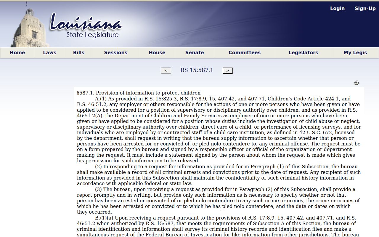 Tangipahoa Parish sex offender registry and Louisiana criminal history dissemination law